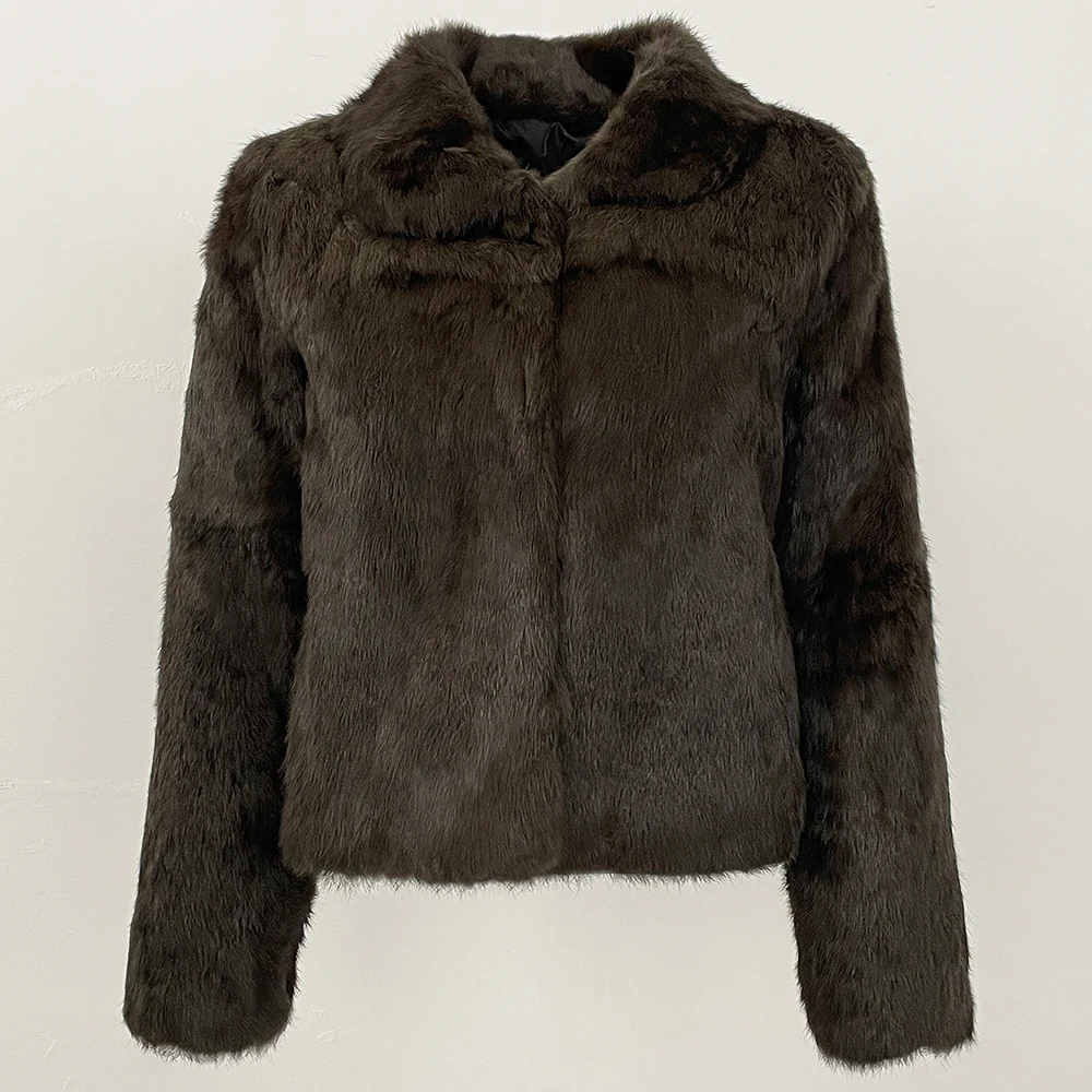 MENINA Giacca di pelliccia di coniglio naturale 2025 Nuovi abiti invernali da donna Colletto rovesciato Cappotto di pelliccia vera Donna Abiti a maniche lunghe Lady