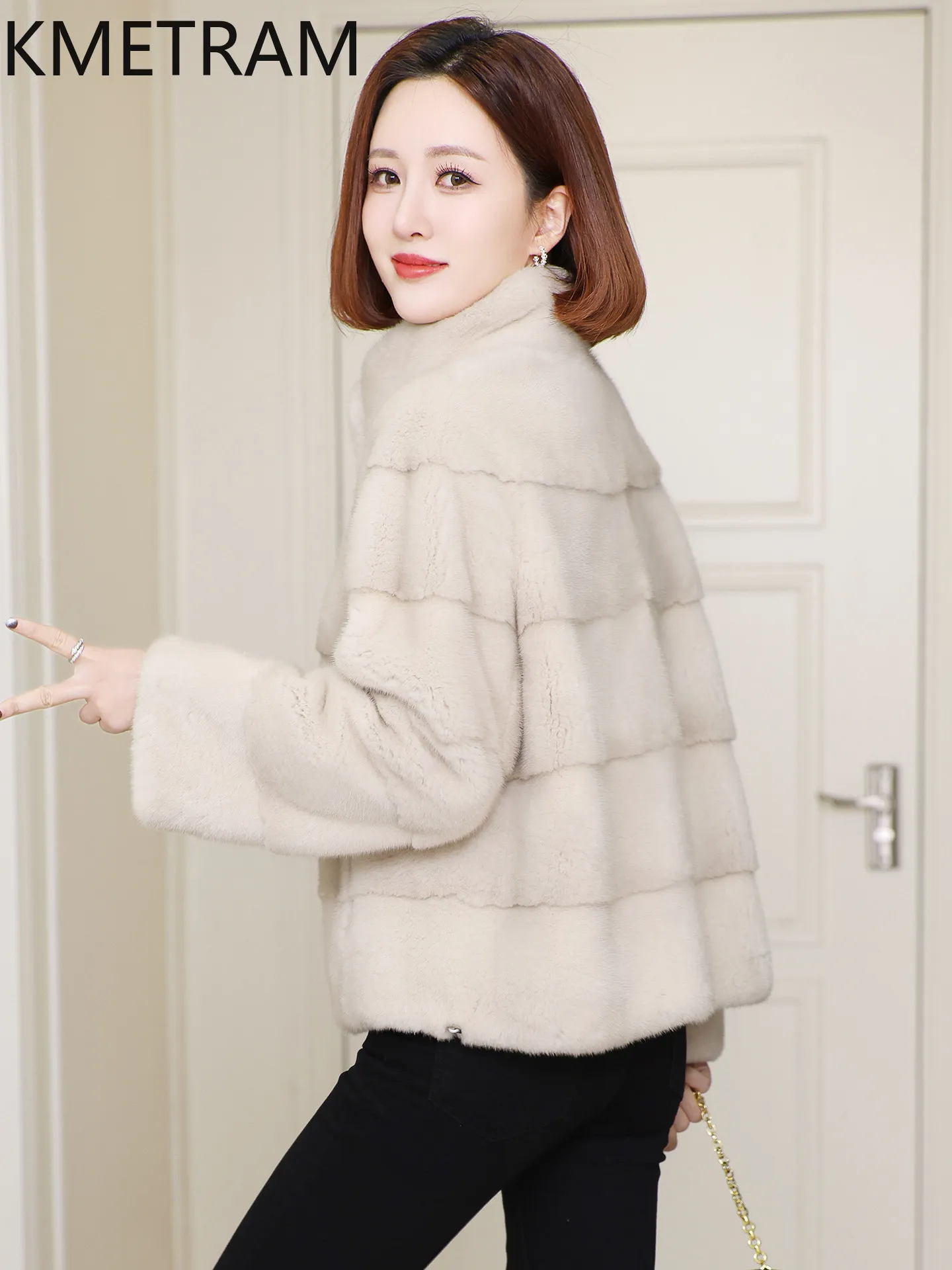 KMETRA 100% Real Whole Mink Fur Jacket Women Short Horizontal Coats Stand Collar Winter Fur Coat Woman Clothing 60cm 2026 пальто