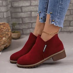 Stivaletti da donna taglie forti autunno nuove scarpe con tacco grosso con cerniera laterale per donna stivali Western in pelle scamosciata Casual all'aperto Zapatos