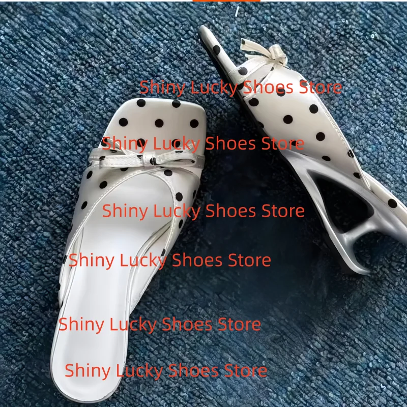 

Женские туфли в горошек с квадратным носком, на двойном каблуке, с бантом-бабочкой, женские шлепанцы с декоративными швами, Zapatos Mujer, с вышивкой, Femme