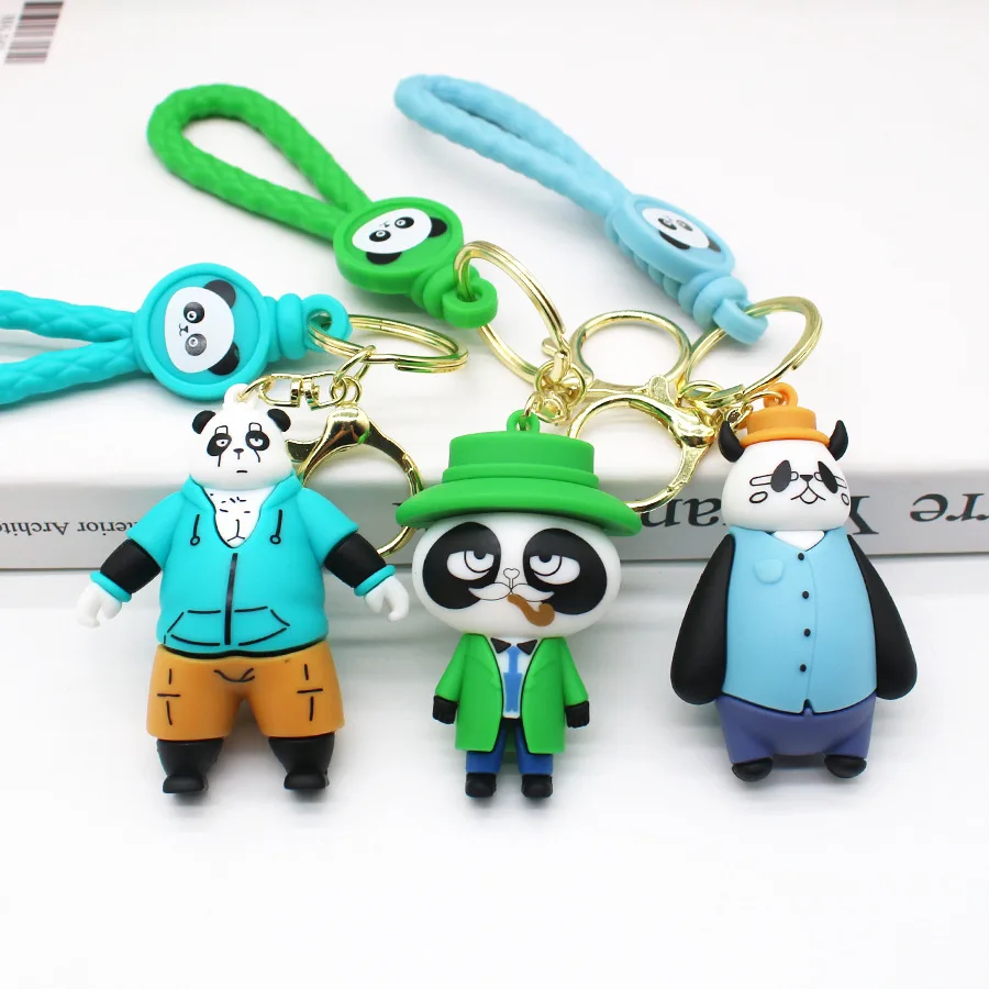 Kawaii Bear Panda Keychain for Women Men Cute Kung Fu Pendant Keyring Car Key Trinket Friends Bag Charm Key Holder Accessories