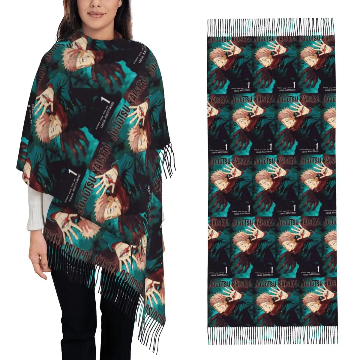 

Jujutsu Kaisen Scarf Tassel Scarves Women Soft Warm Shawls and Wraps Long Fall Winter Shawl Wrap