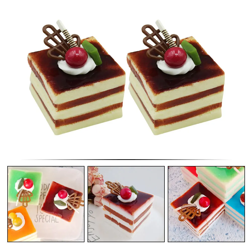 

2 Pcs Artificial Dessert Decor Fruit Cake Cakes for Display Prop PU Adornment Realistic Simulation Decoration