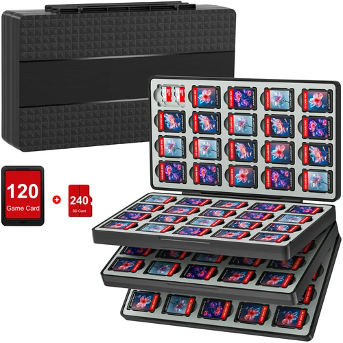 Estuche para tarjetas de juego para Switch 2 y Switch OLED y Lite, soporte para almacenamiento de memoria con 120 ranuras para tarjetas de juego y 240 tarjetas MicroSD S