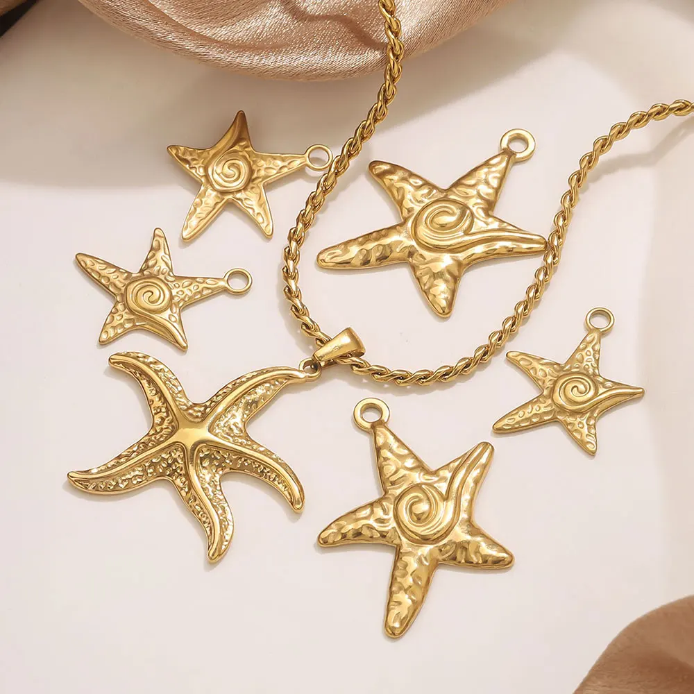 

5 Pcs Vintage Large Starfish Stainless Steel Charms DIY Women's Earrings Necklace Jewelry Making Accessories Vacation Wholesale