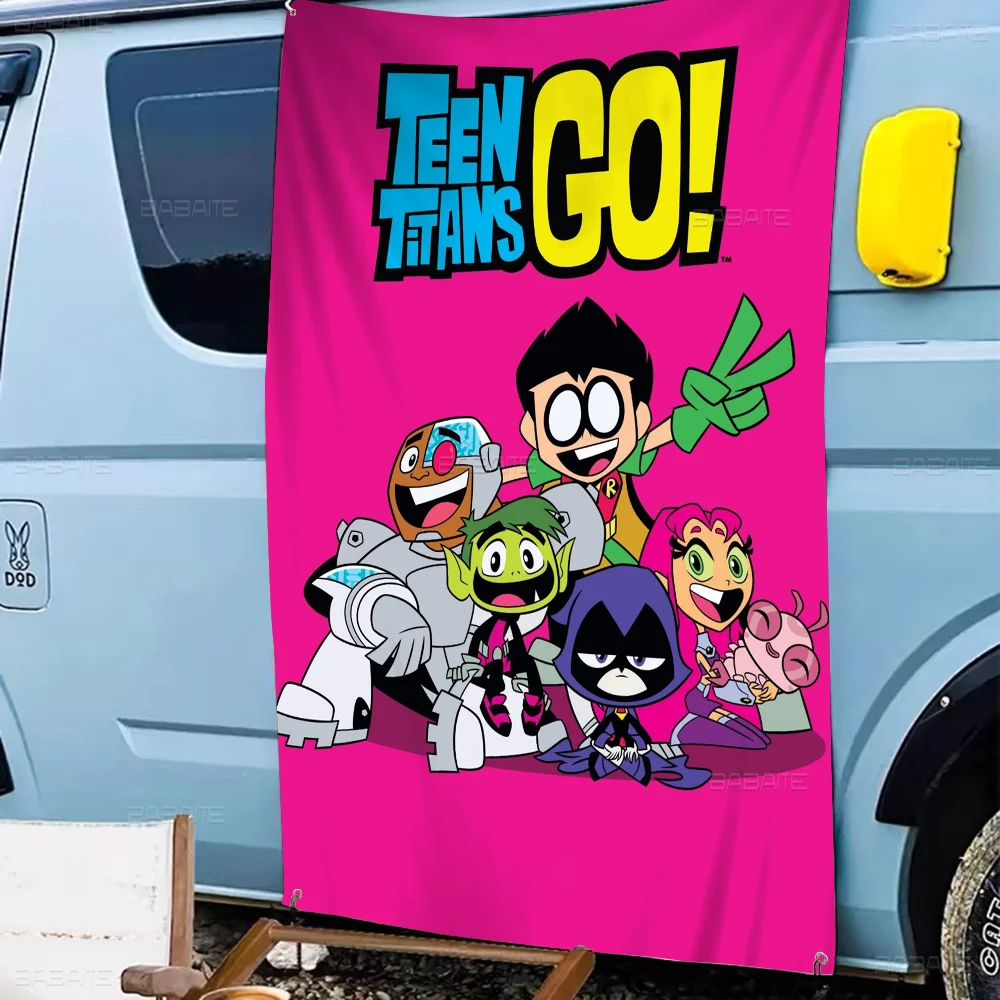 

T-Teen T-Titans Go Creative Pattern Hanging Flag Polyester Printed Banner Hand Pulled Flag