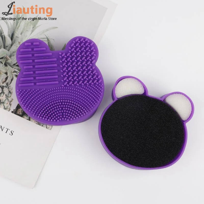 메이크업 브러쉬 청소 도구, 메이크업 잔류 방지를위한 1pcs 실리콘 귀여운 휴대용 곰 모양의 클렌징 메이크업 브러쉬 클리너