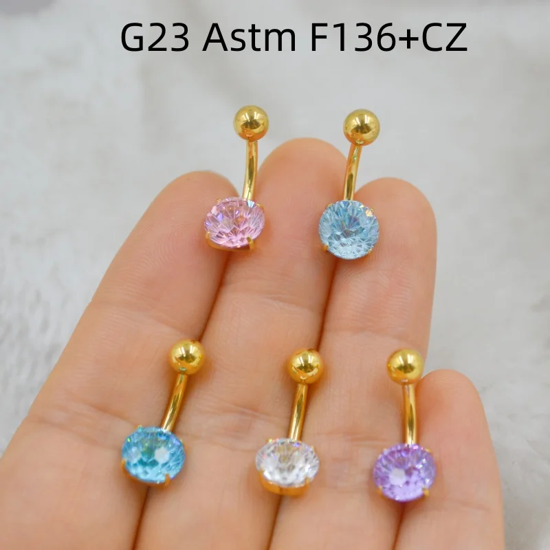 

10 шт. украшения для тела-G23 титан Astm F136 CZ пупок пирсинг пупка 14 г штанги с кривой пупка кольца для живота