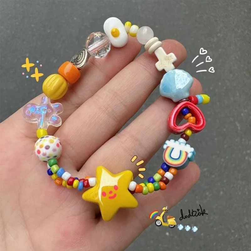 Fashion Colorful Star Bead Bracelet Handmade Elastic Cord Bracelet Cute Wristband Stackable Bracelets Summer Jewelry