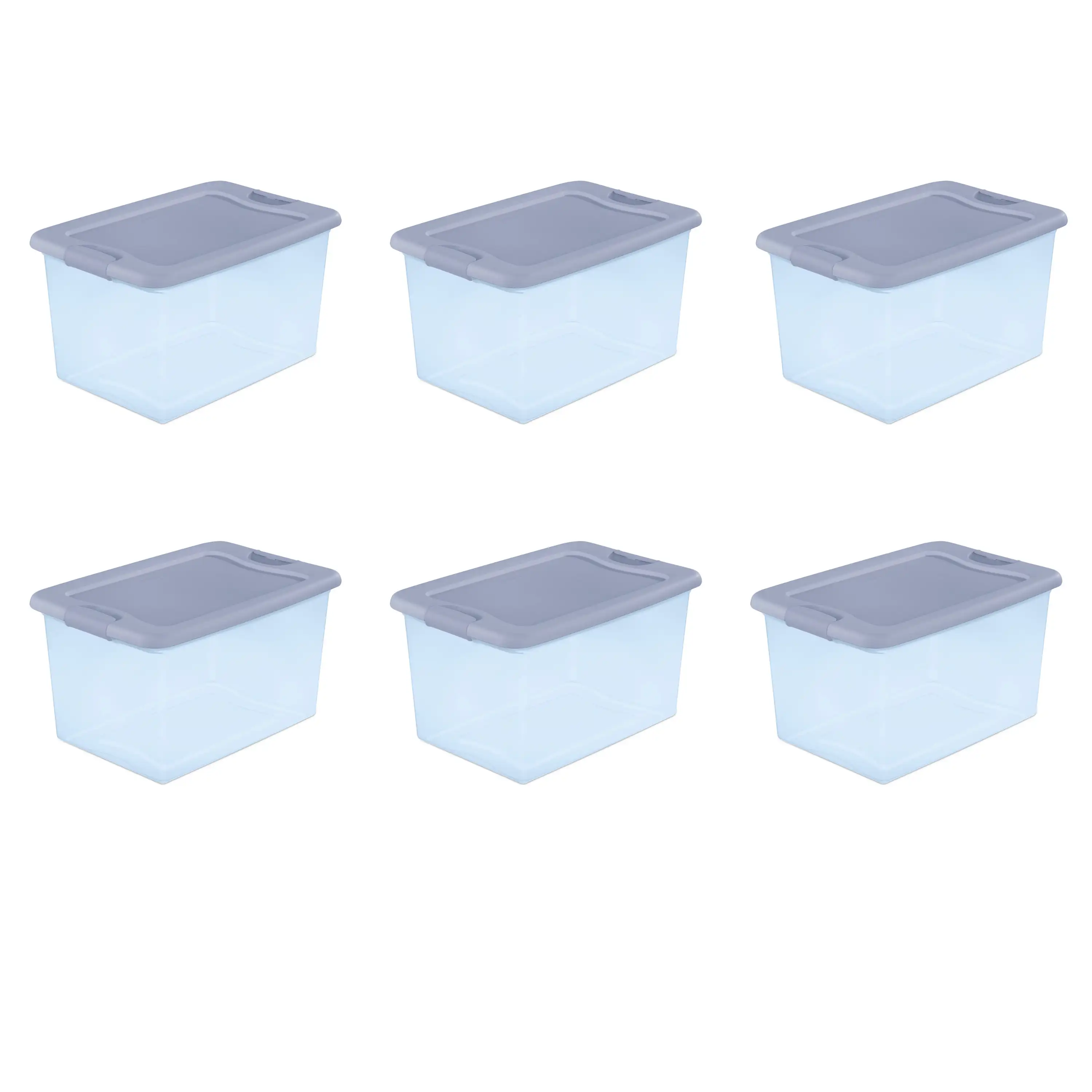 

64 Qt Latching Box Plastic, Blue Tint, Set of 6