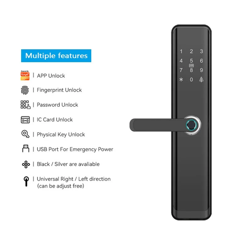 Rfid Fingerprint Handle Smart Door Lock Security Latch Bolt Replace Doorknob Home Office Wifi Door Lock Russian Spanish French