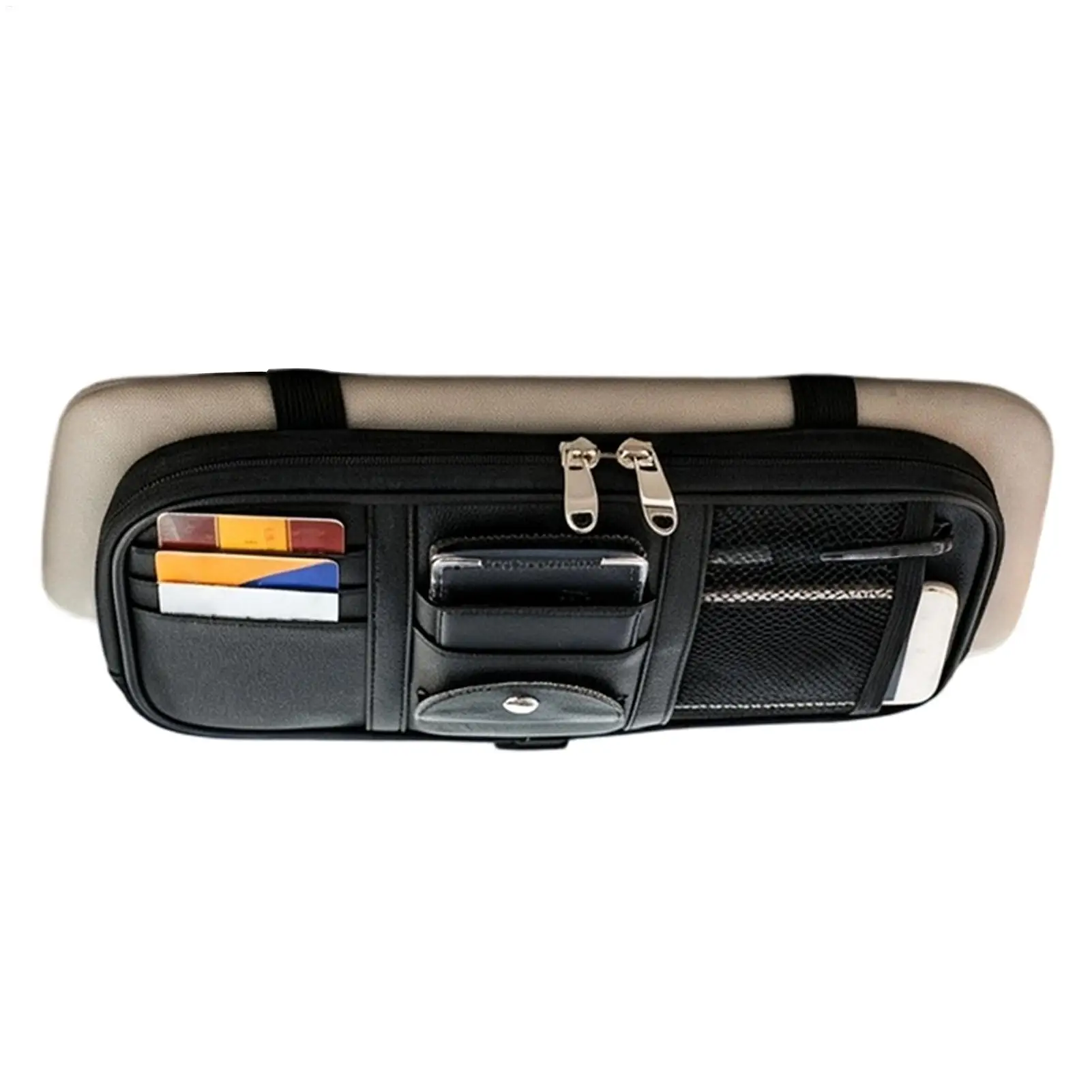 Car Sun Visor Organizer Multi-Pocket Universal PU Leather Holder Car Storage Organizers For Vehicle Interior Registration