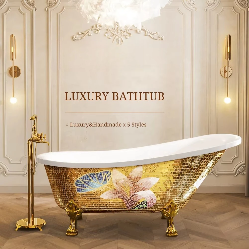 Bright Silver 4 Legs Portable Soaking Bathtub Freestanding Claw Foot Acrylic Bathtub