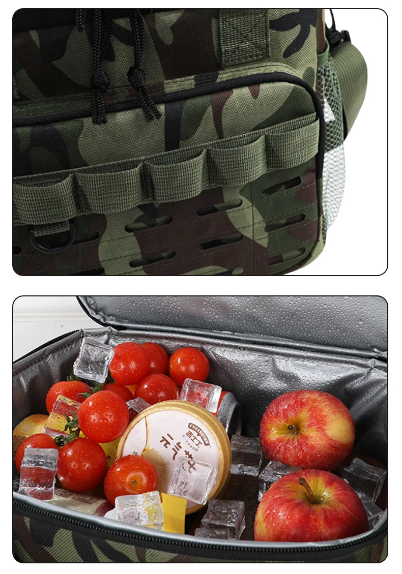 Tarnfarbene Outdoor-Picknicktasche mit doppelter Schicht, tragbare Isoliertasche, Camping-Lunchbag mit großem Fassungsvermögen, Outdoor-Kühltasche, Lunchbox – Detail 11