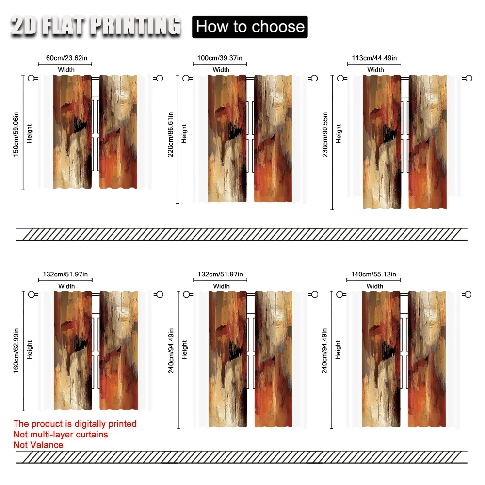 2Pcs Abstract Rust Curtains Decorative Art Suitable For Bedroom Living Room Machine Washable Artistic Design