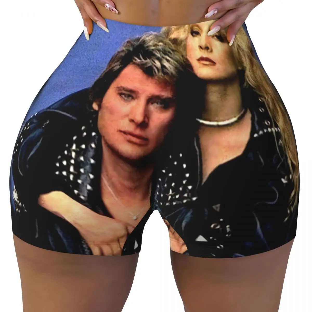 Custom Johnny Hallyday Volleyball Biker Workout Shorts Women Singer French France Athletic Gym Yoga Shorts