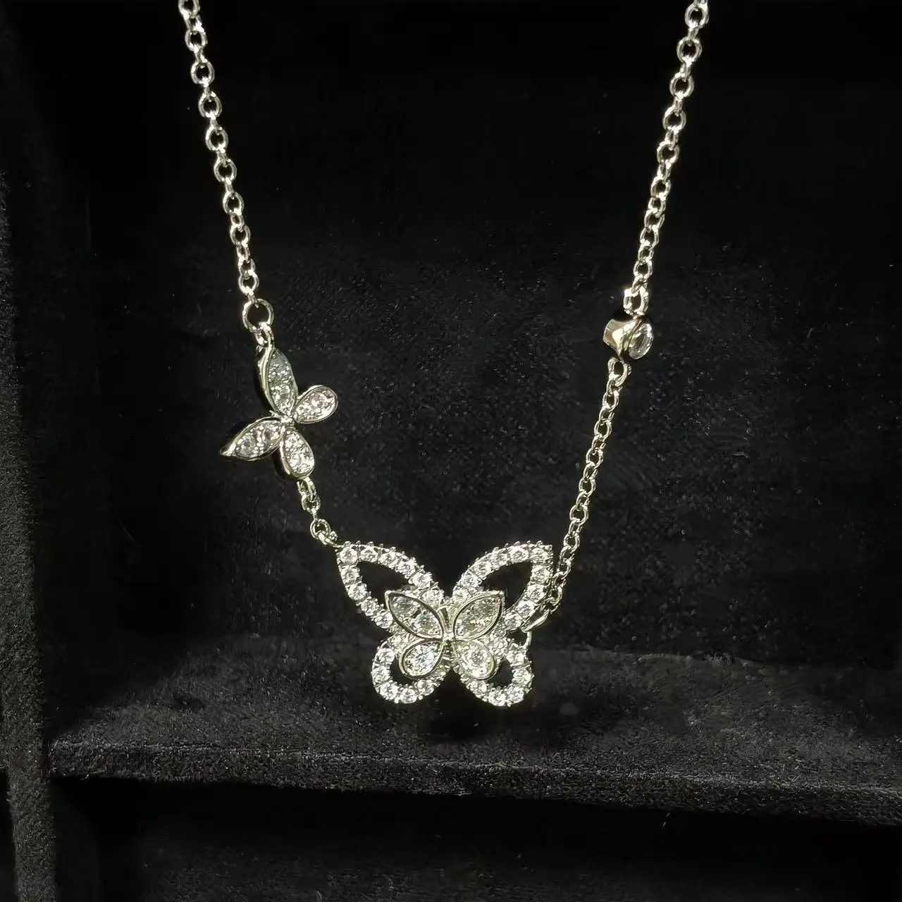 Luxury Classic S925 Serling Silver Women's Necklace. Butterfly 1:1 Design, Multiple Stacking, Adjustable Length. Festival Gift view 2
