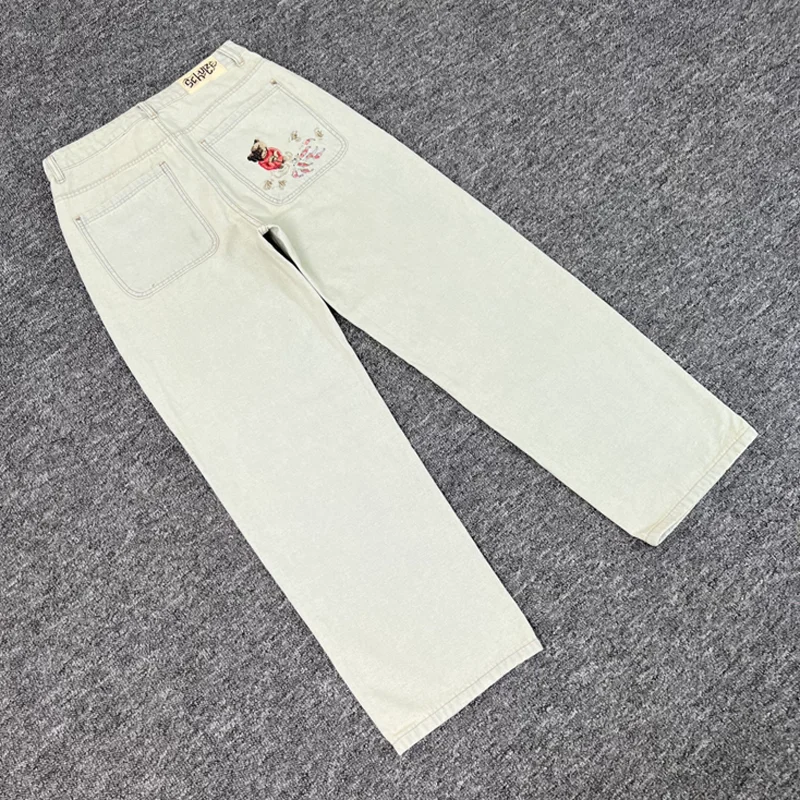 

Derschutze Jeans Light Blue Straight-leg Trousers Colorful Cute Little Fish Cartoon Pattern Jeans Couple Men Women Real Photo