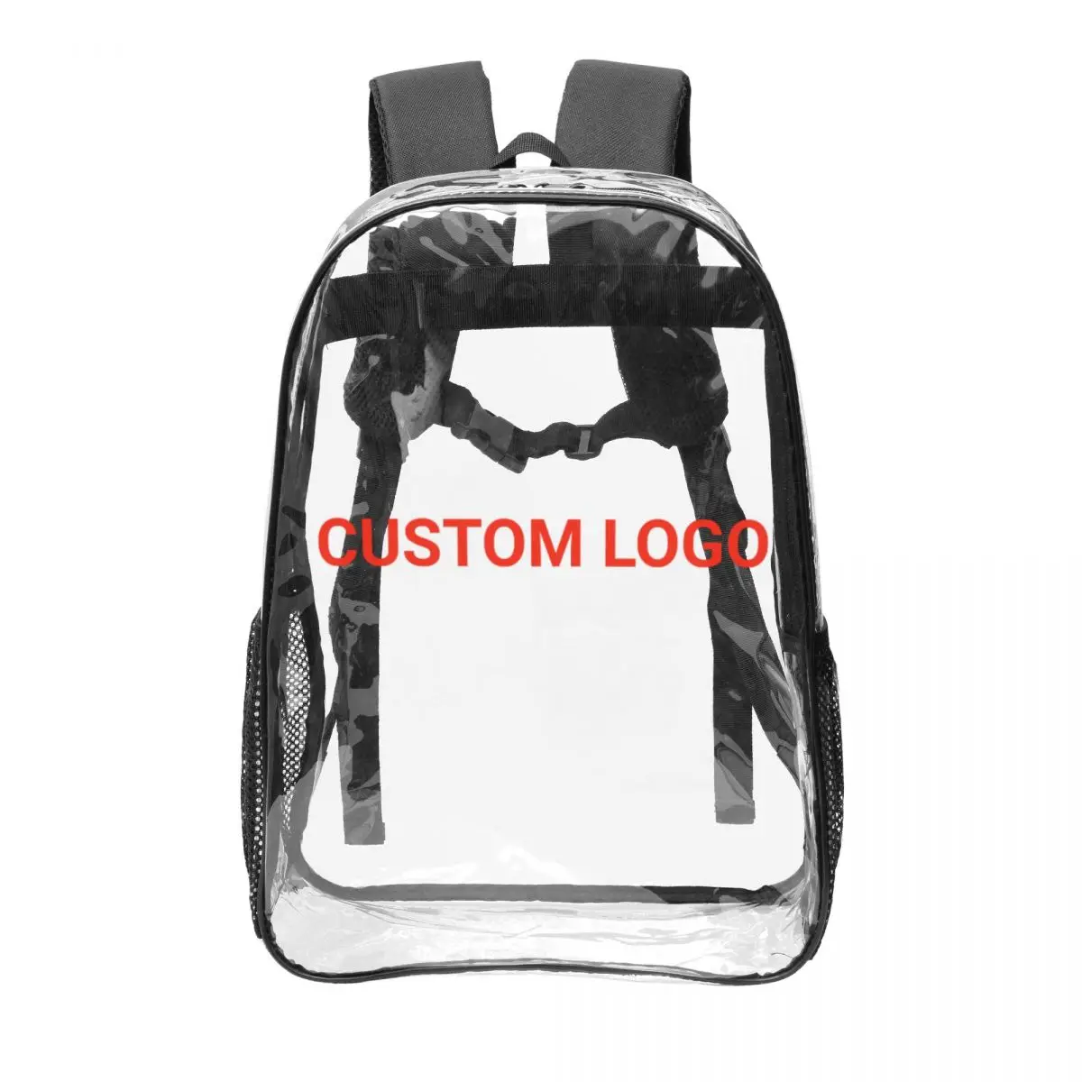 

Custom LOGO 16-inch Clear Backpack Personalized Transparent PVC School Bag, Durable See-Through Bookbag Adjustable Straps