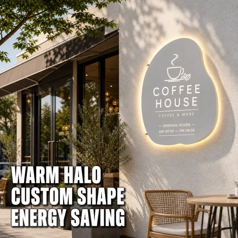 Custom Shaped LED Logo Sign Warm Halo Light Wall Mounted Luminous Display for Coffee Shop Restaurant Commercial Decor Neon