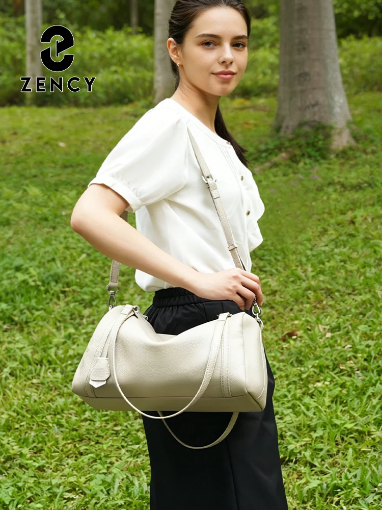Zency Women Shoulder Boston Bag Genuine Leather Large Capacity Designer Handbag for Business Travel Work Crossbody Shopper Bags