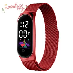 Reloj Digital de lujo para mujer, pulsera electrónica LED de oro rosa, correa de Metal, luminoso, a la moda