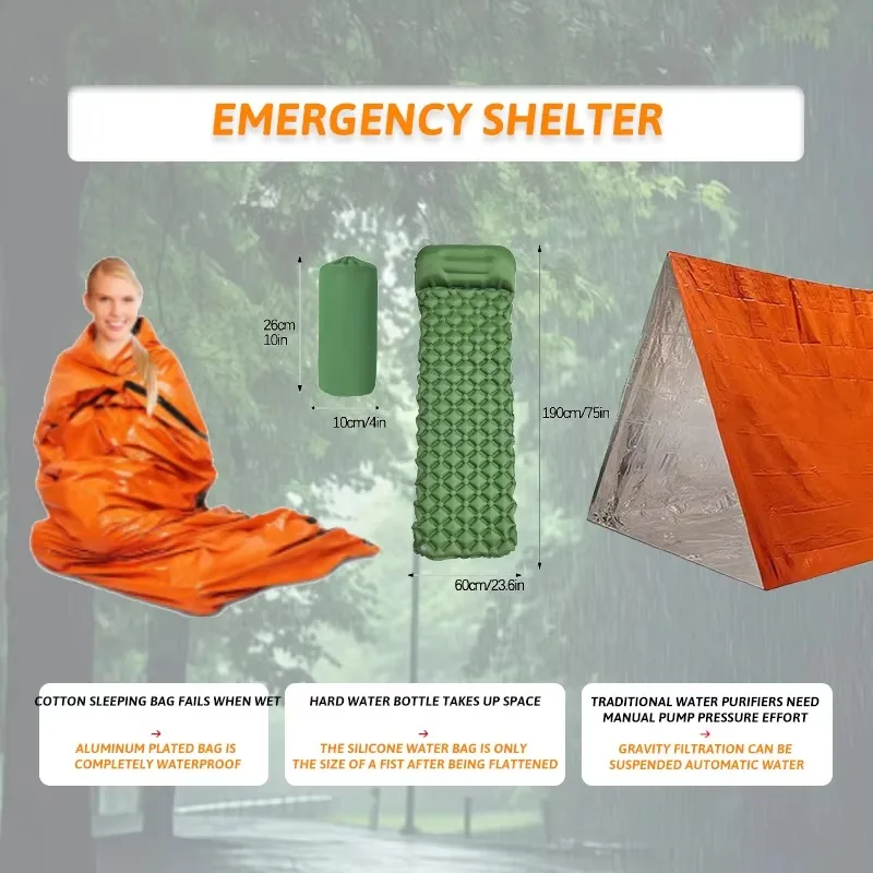 Custom 2-3 Person Professional Outdoor Survival Gear Kit 72 Hours Emergency Trip Hiking Backpack Sleeping Bag Tent Camping view 3