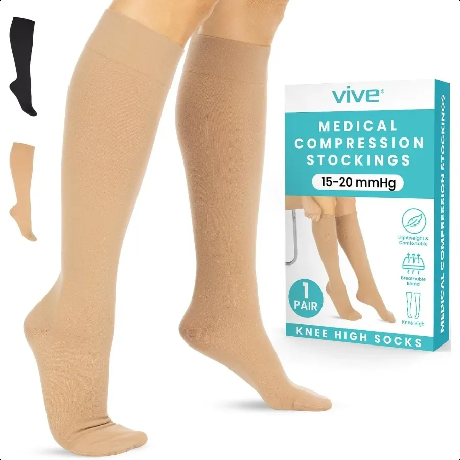 

Vive Knee High Comprion Socks for Women Men 1520mmHg Medical port Stockings for Varicose Veins Swelling Soren Airplane Travel B