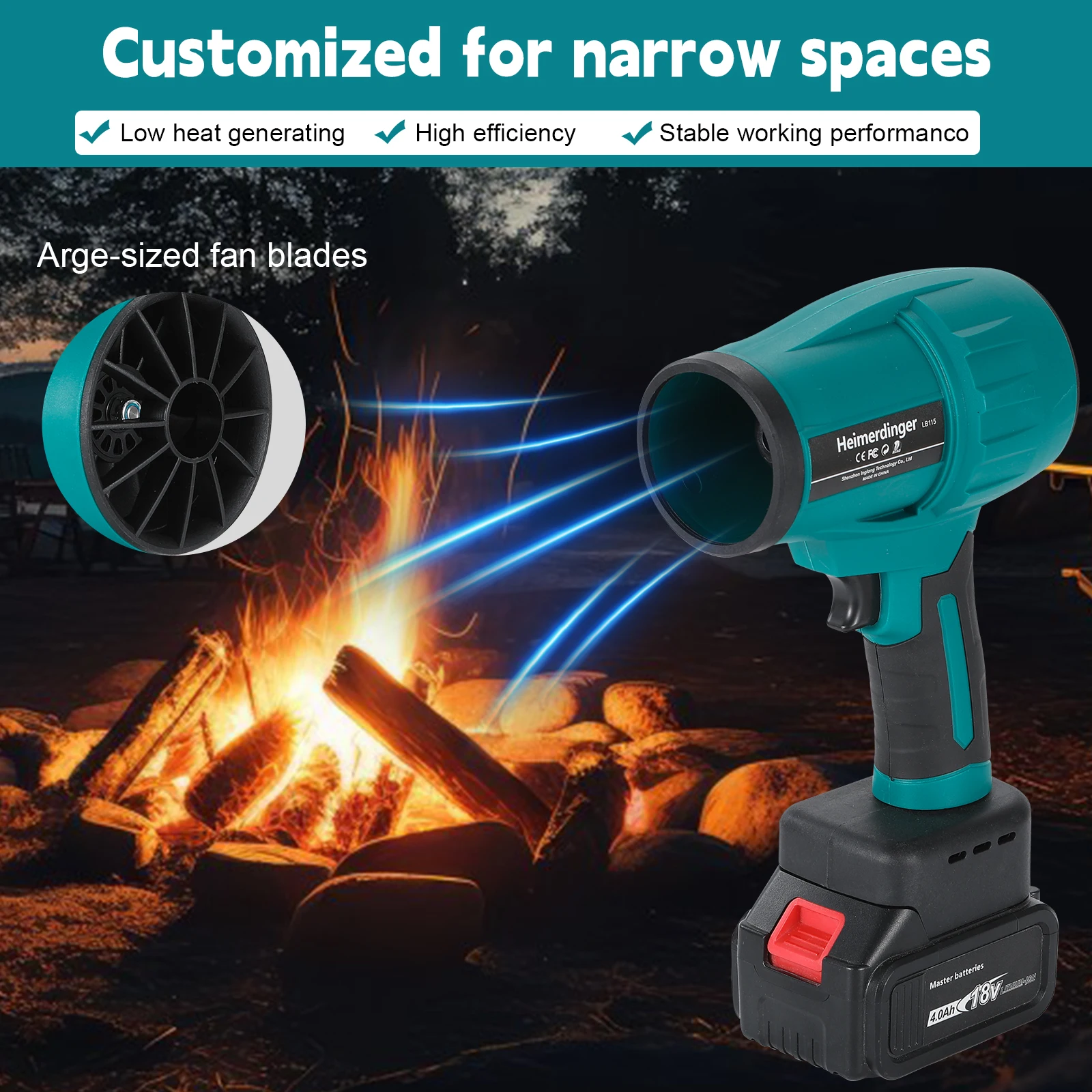 Heimerdinger Soffiatori turbo elettrici senza spazzole Ventilatore a getto Asciugatrice per auto violenta Strumento per soffiaggio polvere portatile, senza batteria