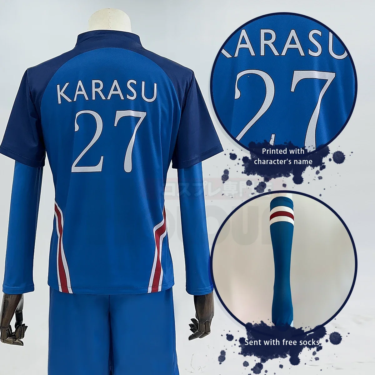 تأثيري الأزرق قفل أنيمي Karasu Tabito تأثيري حلي P.X.G جيرسي رقم 27 التطريز زي كرة قدم بلايز السراويل تي شيرت الجوارب