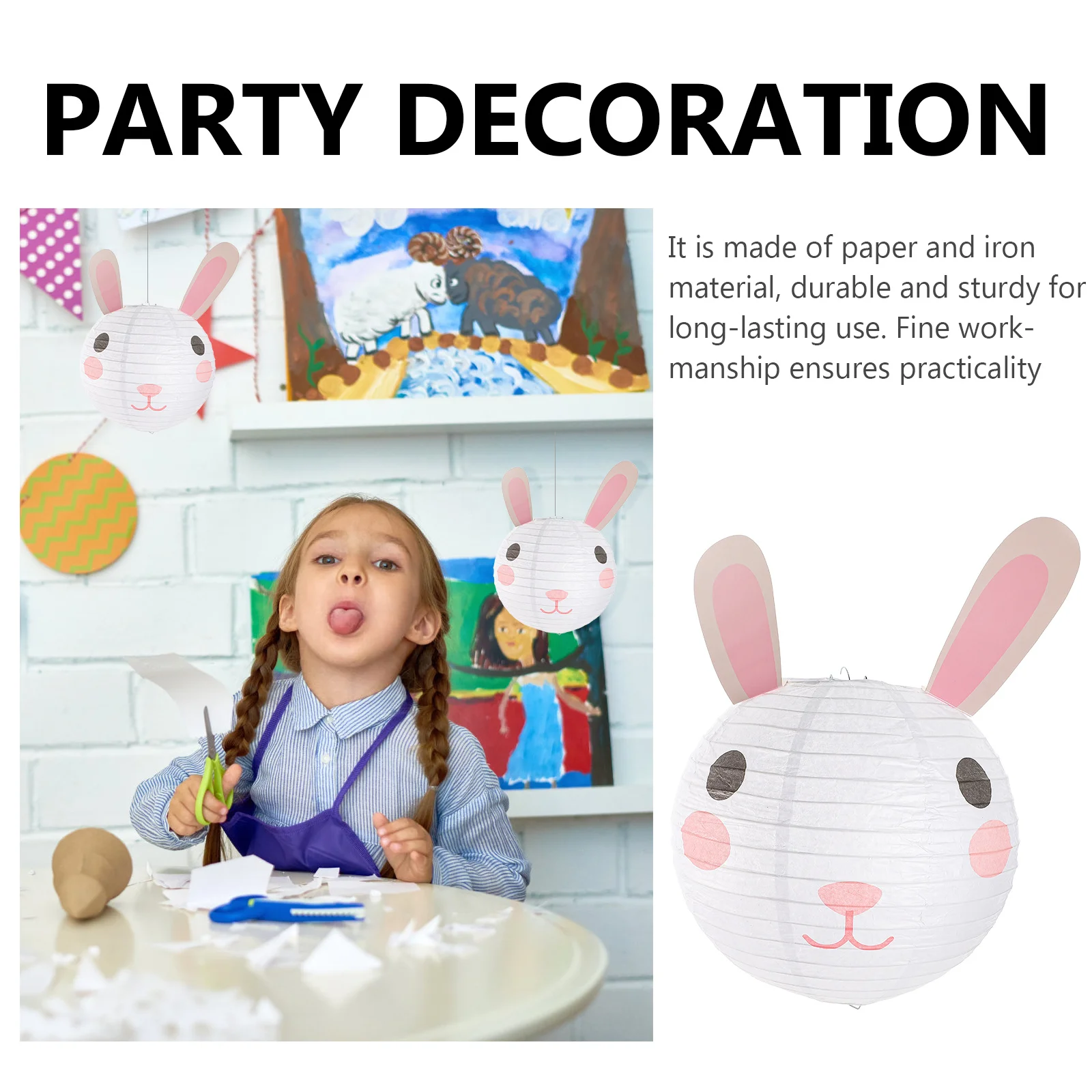 

2Pcs Rabbit Lantern Paper Hanging Bunny Lantern Decor Party Birthday Supplies Decoration Forest Party Supplies