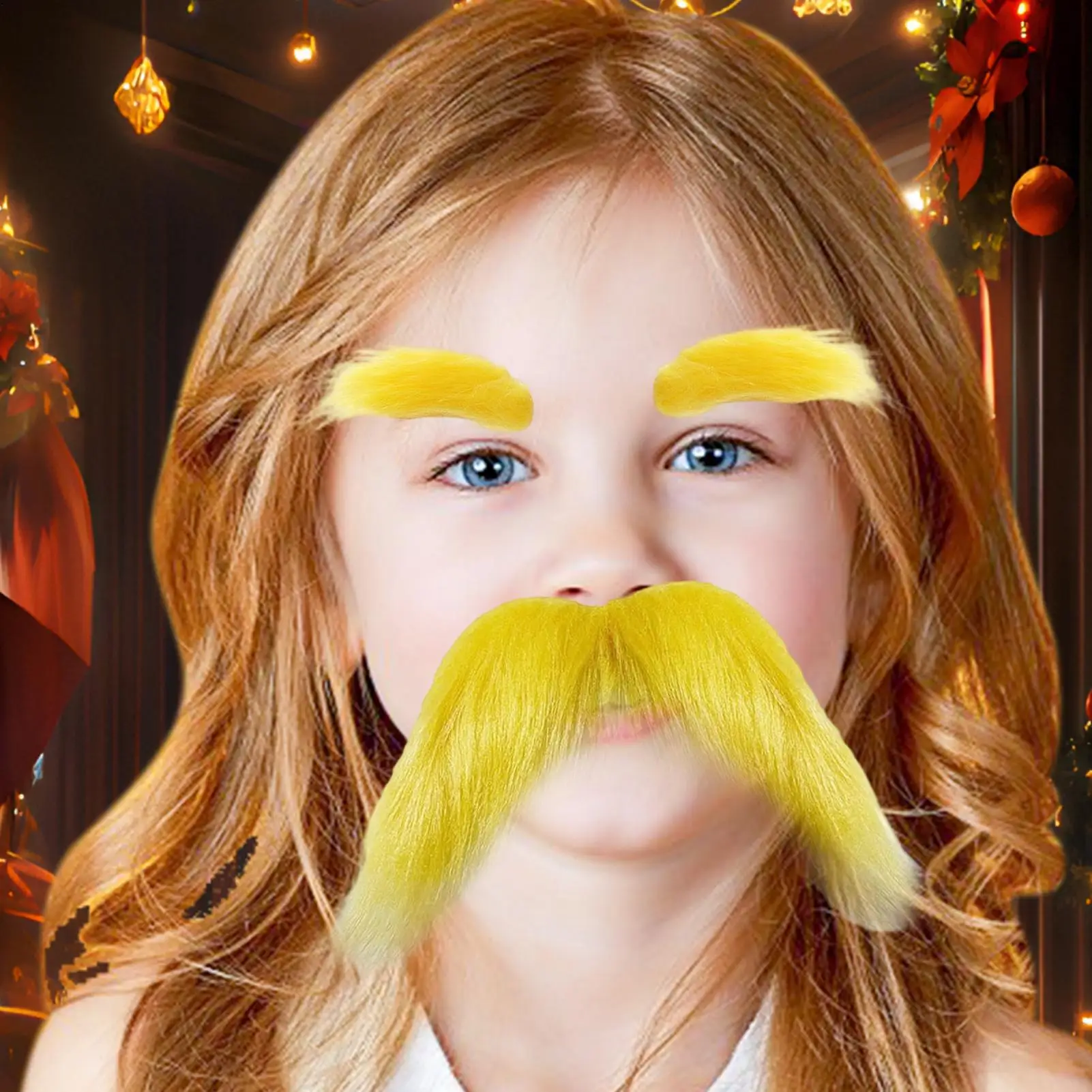 Set baffi e sopracciglia gialli Baffi per barba autoadesivi Accessori per costumi cosplay di Halloween per bambini adulti