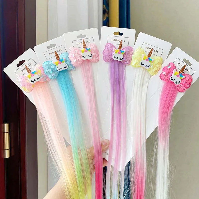 New Unicorn Sequin Hairpin Gradient Wig Child Hair Rope Hairband Unicorn Cartoon Headpiece Hair Clip Girl Hair Accessories Tiara