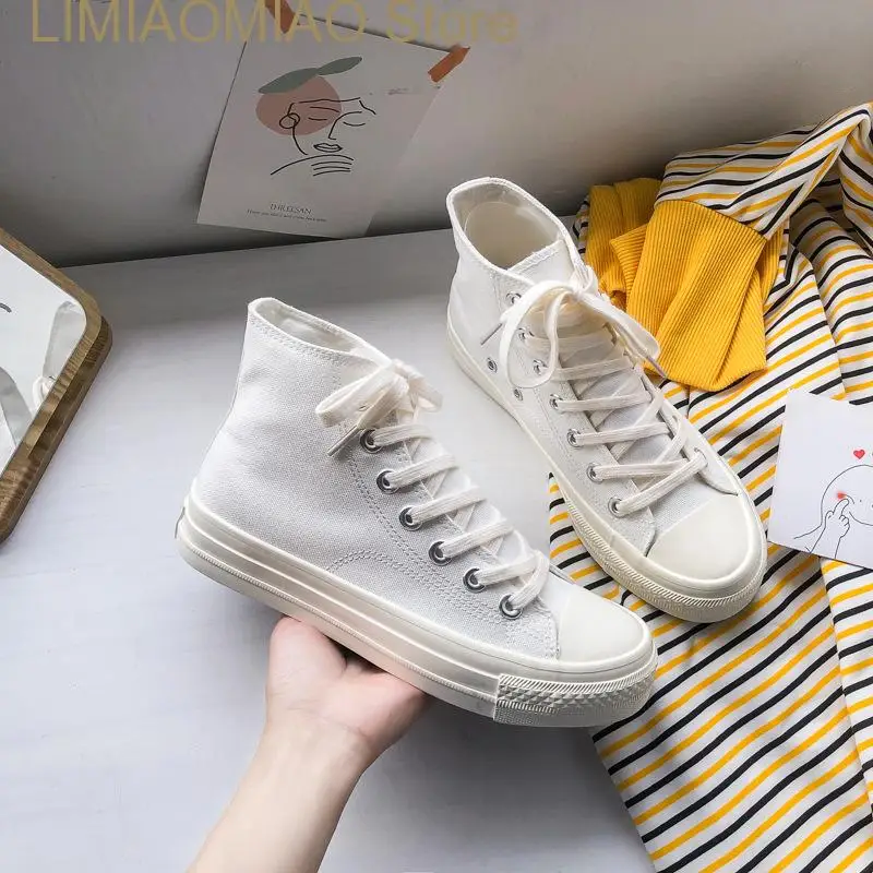 White Canvas Shoes Female Summer New Student Korean Harajuku Board Shoes Solid color comfortable