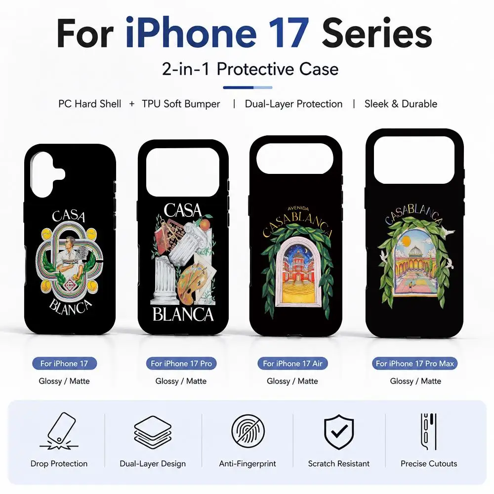 Phone Case Film material 2-in-1 Shell FOR IPhone 17 16 15 14 12 17Air 16e 13 Pro MAX 16Plus Hot Casablanca Cover view 2