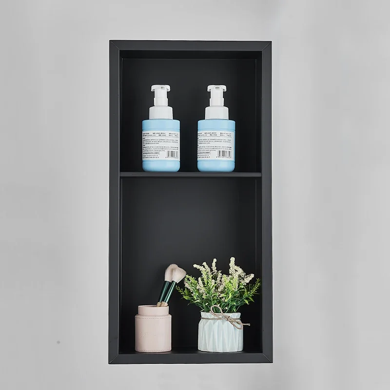 

304 Stainless Steel Concealed Wall Niche Matte Black Wall Recessed Box Hotel Recessed Black Shower Niche Embedded Bathroom Shelf