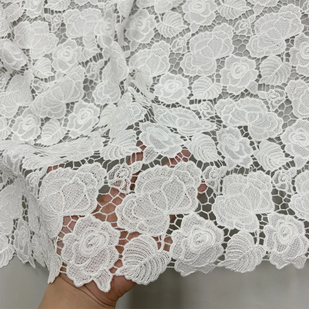 Nigerianische Luxus-Spitzenstoffe 2026 Hochwertige Wasserlösliche Bestickte Modische Weiche Weiße Spitze 5 Yards – Detail 10