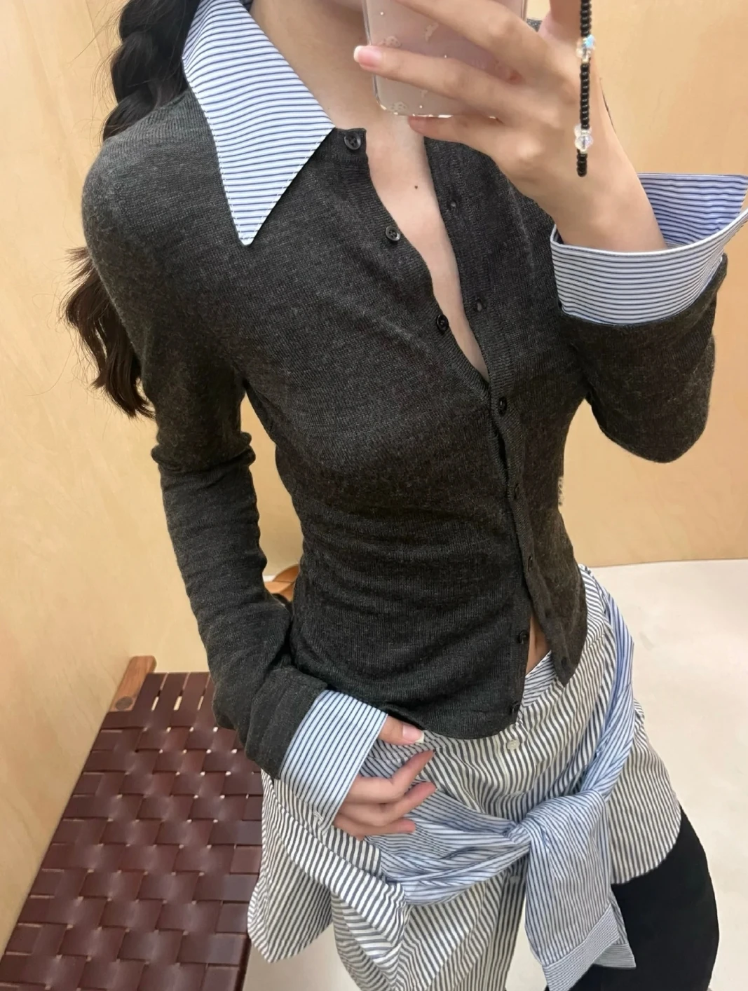 

Open25 New Collar Knitted Sweater Fake Two-Piece Trendy Girl Stand Collar Cardigan Cotton Commute Sle Slim Fit Regular...