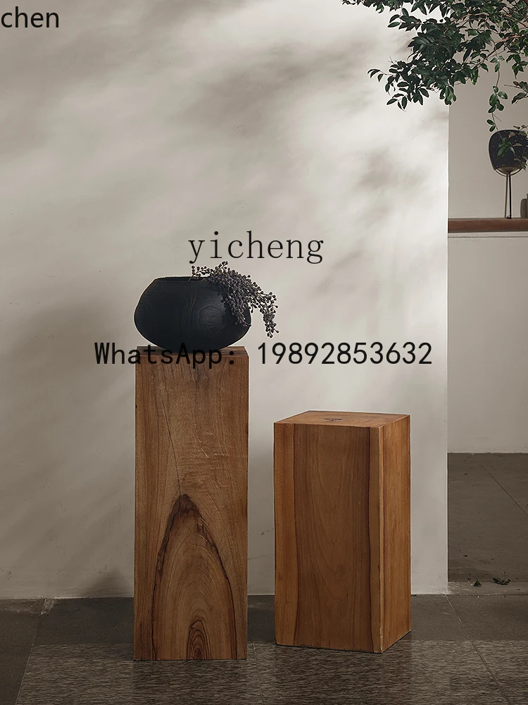 YFY J3  Base Sculpture Stand Decorative Ornament Square Camphor Wood Carbonized Pillar Solid Wood