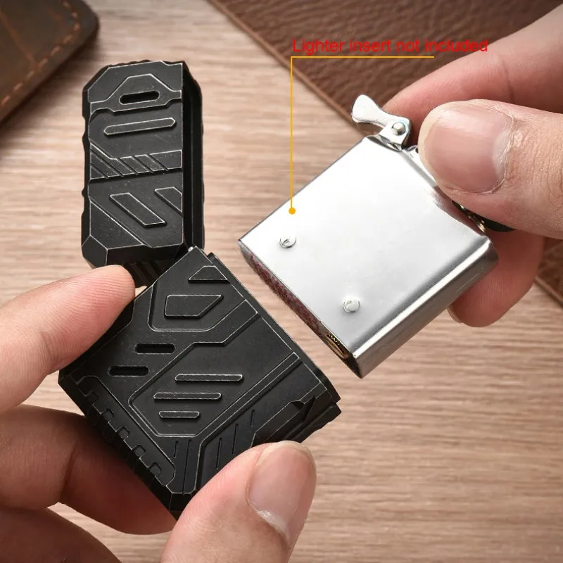 

Titanium Alloy Lighter Case Men Father Gift Lighter Cover Windproof Thick Shell Collection in Box Hiking Handle EDC Tools