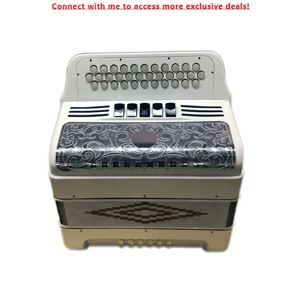 

SEASOUND OEM 34 Buttons 12 Bass 5 Registers Bright White Accordion Instrument Silver Grill White Buttons Acordeon JB3412D