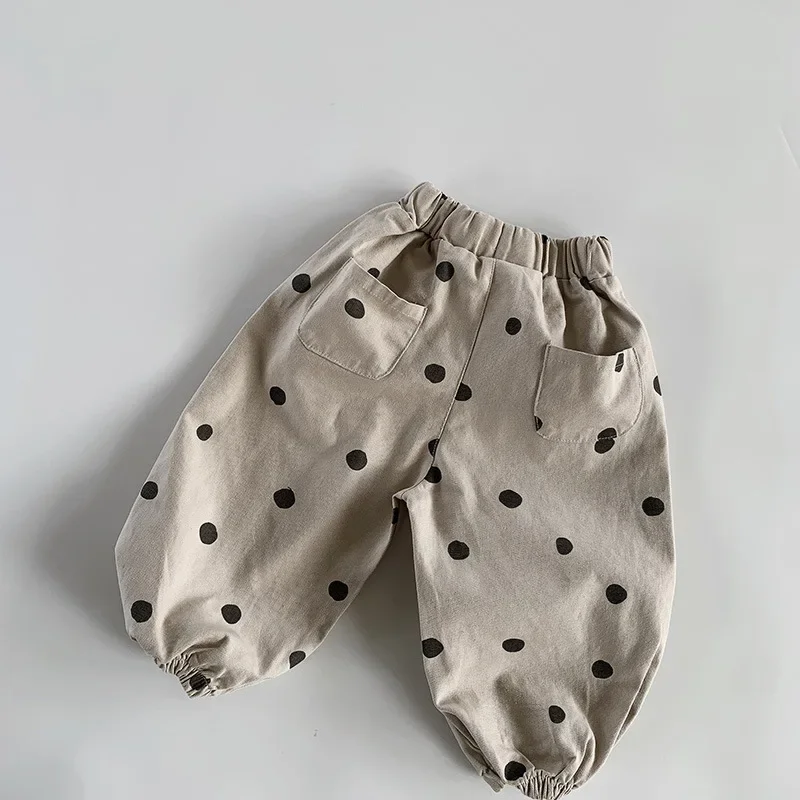 Kids Casual Pants Boys and Girls 2023 Spring and Autumn Korean Style Polka Dot Loose Cute Sweet Wide Leg Casual Pants for Kids