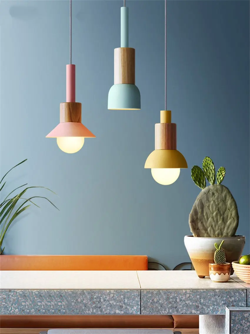 Nordic color metal geometric stitching pendant lights modern bedroom bedside single head dining room small pendant lamp fixtures