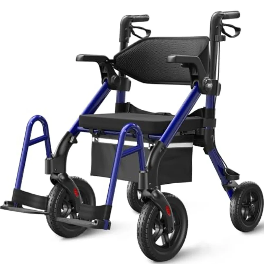 

Walkers for Seniors Z55 2 in 1 Walker Wheelchair Combo No-Bend Footrest Rollator with 10" All Terrain Big Wheels Transport Whee