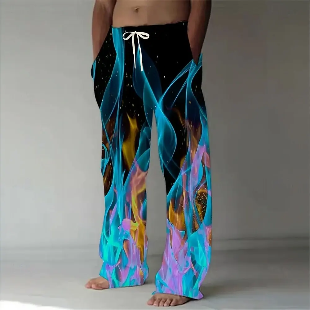 2026 Modische Herrenhose mit optischer Flammenillusion, Baggy-Freizeithose, mittelhoher Bund, elastischer Kordelzug, Herbst/Frühling – Detail 4