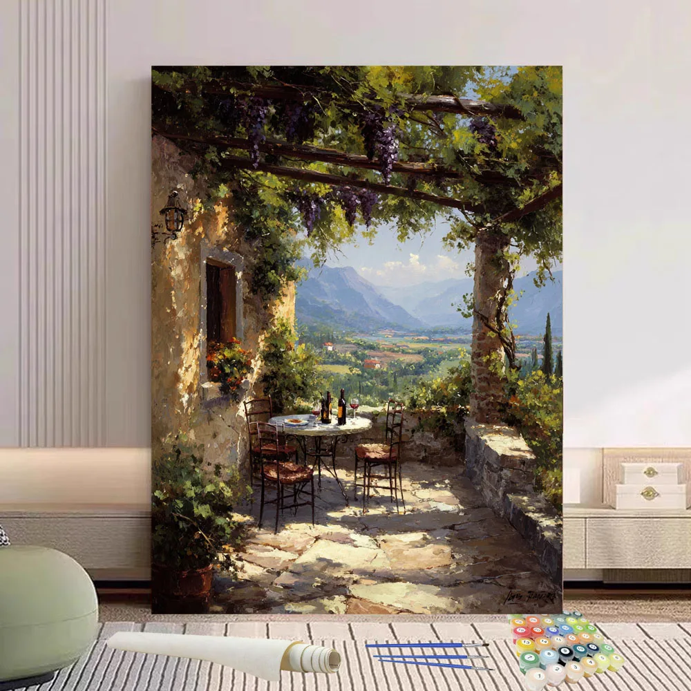 

Картина по номерам, маленький двор под виноградной лози, сделай сам, ручная роспись маслом, холст, раскраска, уникальный подарок, украшение для дома