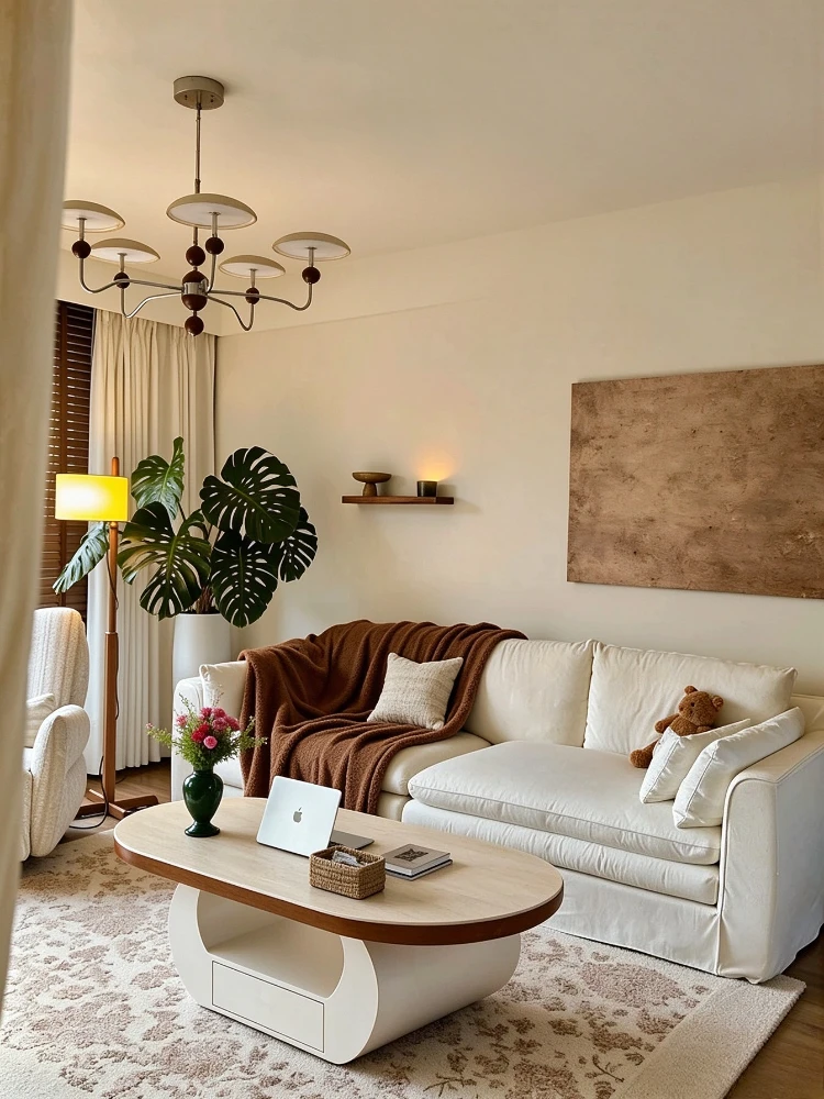 Living Room Furniture Modern Simple Cream Wind Tunnel Slate Oval Living Room Home Solid Wood Paint Storage Drawer Coffee Table
