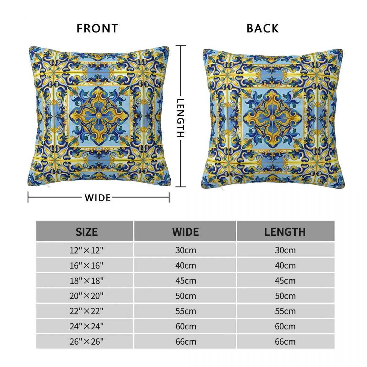 Italian Majolica Tiles Blue And Gold Square Pillowcase Pillow Cover Polyester Zip Decorative Comfort Throw Pillow for Home Car