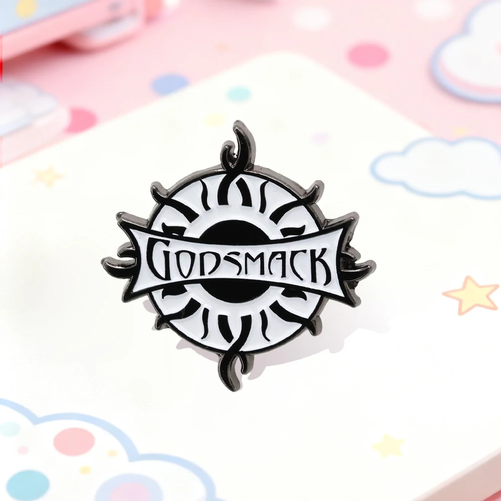 Godsmack Band-Brosche, Vintage-Rock-Stil, Emaille-Anstecker, schlichtes, schwarz-weiß gemustertes, rundes Abzeichen, für Fans, Sammlerstück, Accessoire, Geschenk. – Detail 5