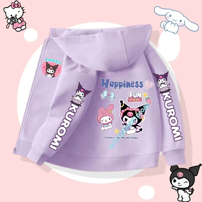 Nueva Chaqueta Casual con Capucha y Cierre de Cremallera para Niñas, con Estampado de Dibujos Animados de Kuromi, Acolchada de Algodón, para Otoño-Invierno, de Sanrio